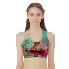 Violin With Violin Bow And Key Notes Women s Sports Bra With Border by FantasyWorld7