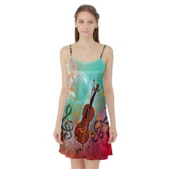 Violin With Violin Bow And Key Notes Satin Night Slip by FantasyWorld7