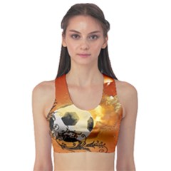 Soccer With Fire And Flame And Floral Elelements Sports Bra by FantasyWorld7