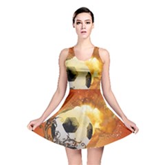 Soccer With Fire And Flame And Floral Elelements Reversible Skater Dresses by FantasyWorld7