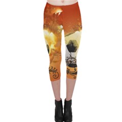 Soccer With Fire And Flame And Floral Elelements Capri Leggings by FantasyWorld7