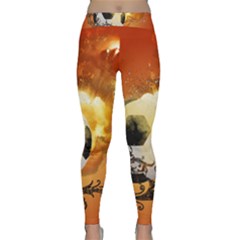 Soccer With Fire And Flame And Floral Elelements Yoga Leggings by FantasyWorld7