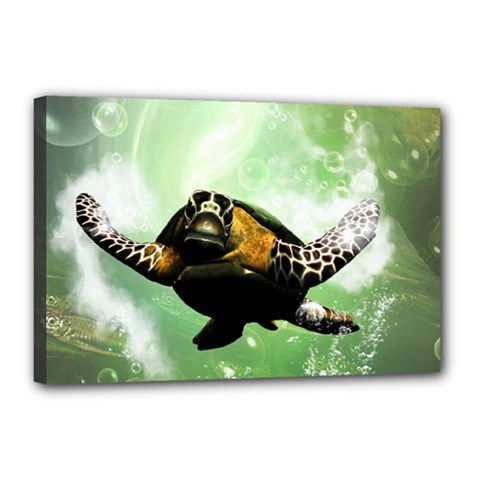 Beautiful Seaturtle With Bubbles Canvas 18  X 12  by FantasyWorld7