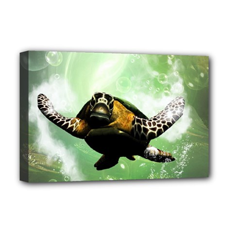 Beautiful Seaturtle With Bubbles Deluxe Canvas 18  X 12   by FantasyWorld7