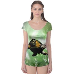 Beautiful Seaturtle With Bubbles Short Sleeve Leotard by FantasyWorld7