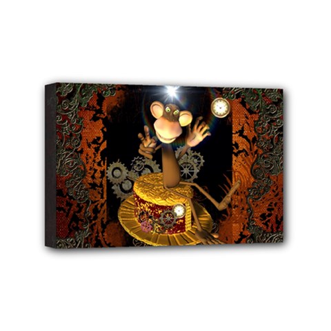 Steampunk, Funny Monkey With Clocks And Gears Mini Canvas 6  X 4  by FantasyWorld7