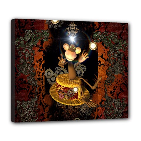 Steampunk, Funny Monkey With Clocks And Gears Deluxe Canvas 24  X 20   by FantasyWorld7