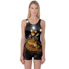 Steampunk, Funny Monkey With Clocks And Gears Women s Boyleg One Piece Swimsuits by FantasyWorld7