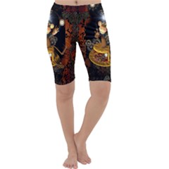 Steampunk, Funny Monkey With Clocks And Gears Cropped Leggings by FantasyWorld7