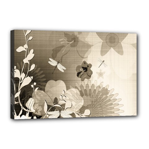 Vintage, Wonderful Flowers With Dragonflies Canvas 18  X 12 