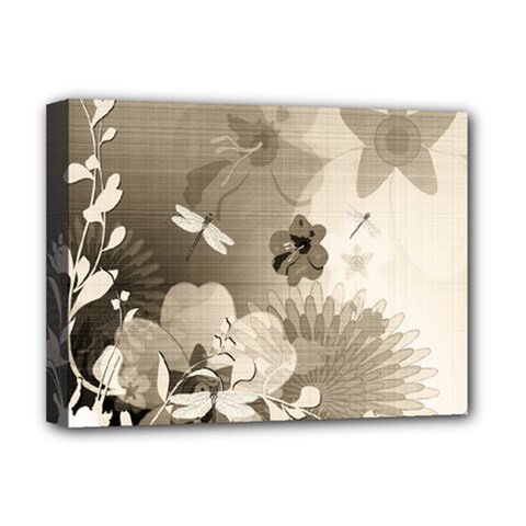 Vintage, Wonderful Flowers With Dragonflies Deluxe Canvas 16  X 12  