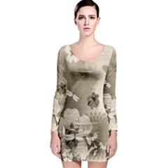 Vintage, Wonderful Flowers With Dragonflies Long Sleeve Bodycon Dresses by FantasyWorld7