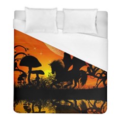 Beautiful Unicorn Silhouette In The Sunset Duvet Cover Single Side (twin Size) by FantasyWorld7