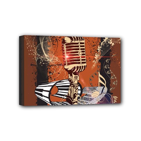 Microphone With Piano And Floral Elements Mini Canvas 6  X 4  by FantasyWorld7