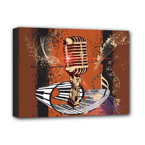 Microphone With Piano And Floral Elements Deluxe Canvas 16  X 12  