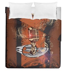 Microphone With Piano And Floral Elements Duvet Cover (full/queen Size) by FantasyWorld7