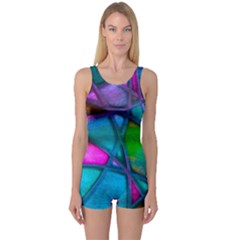 Imposant Abstract Teal Women s Boyleg One Piece Swimsuits