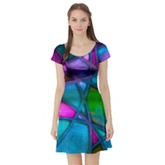 Imposant Abstract Teal Short Sleeve Skater Dresses