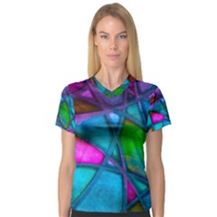 Imposant Abstract Teal Women s V-neck Sport Mesh Tee