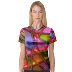 Imposant Abstract Red Women s V-neck Sport Mesh Tee