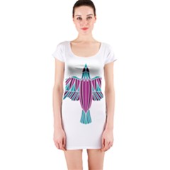 Stained Glass Bird Illustration  Short Sleeve Bodycon Dresses