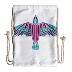 Stained Glass Bird Illustration  Drawstring Bag (large)