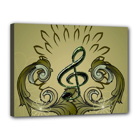 Decorative Clef With Damask In Soft Green Canvas 16  X 12 