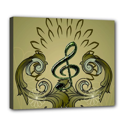 Decorative Clef With Damask In Soft Green Deluxe Canvas 24  X 20  