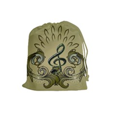 Decorative Clef With Damask In Soft Green Drawstring Pouches (large)  by FantasyWorld7