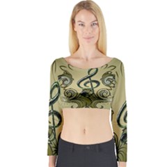 Decorative Clef With Damask In Soft Green Long Sleeve Crop Top