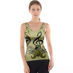 Decorative Clef With Damask In Soft Green Tank Tops