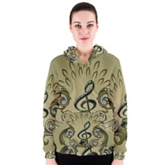 Decorative Clef With Damask In Soft Green Women s Zipper Hoodies by FantasyWorld7