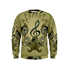 Decorative Clef With Damask In Soft Green Boys  Sweatshirts by FantasyWorld7