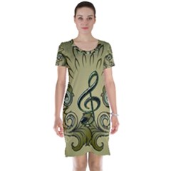 Decorative Clef With Damask In Soft Green Short Sleeve Nightdresses