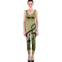 Decorative Clef With Damask In Soft Green Onepiece Catsuits