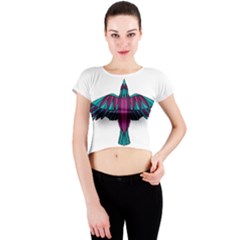 Stained Glass Bird Illustration  Crew Neck Crop Top