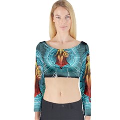 Beautiful Witch With Magical Background Long Sleeve Crop Top