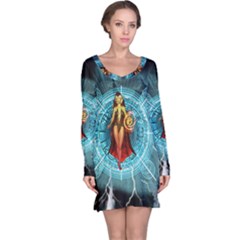 Beautiful Witch With Magical Background Long Sleeve Nightdresses