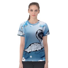 Wonderful Swan Made Of Floral Elements Women s Sport Mesh Tees