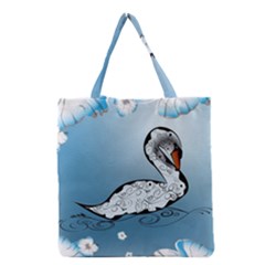 Wonderful Swan Made Of Floral Elements Grocery Tote Bags