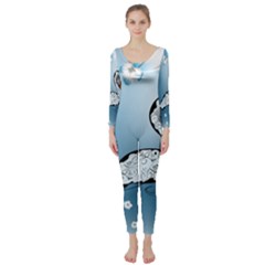 Wonderful Swan Made Of Floral Elements Long Sleeve Catsuit