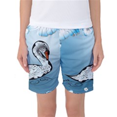 Wonderful Swan Made Of Floral Elements Women s Basketball Shorts