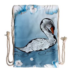 Wonderful Swan Made Of Floral Elements Drawstring Bag (large)