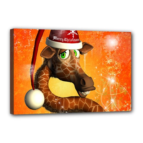 Funny Cute Christmas Giraffe With Christmas Hat Canvas 18  X 12  by FantasyWorld7