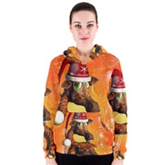 Funny Cute Christmas Giraffe With Christmas Hat Women s Zipper Hoodies by FantasyWorld7