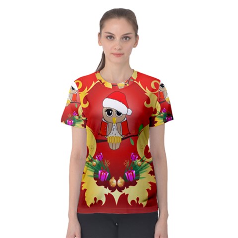 Funny, Cute Christmas Owl  With Christmas Hat Women s Sport Mesh Tees by FantasyWorld7