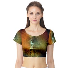 Beautiful Abstract Floral Design Short Sleeve Crop Top