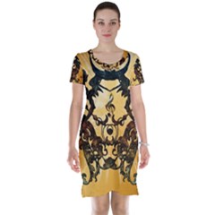 Clef With Awesome Figurative And Floral Elements Short Sleeve Nightdresses