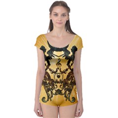 Clef With Awesome Figurative And Floral Elements Short Sleeve Leotard