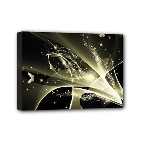 Awesome Glowing Lines With Beautiful Butterflies On Black Background Mini Canvas 7  X 5 